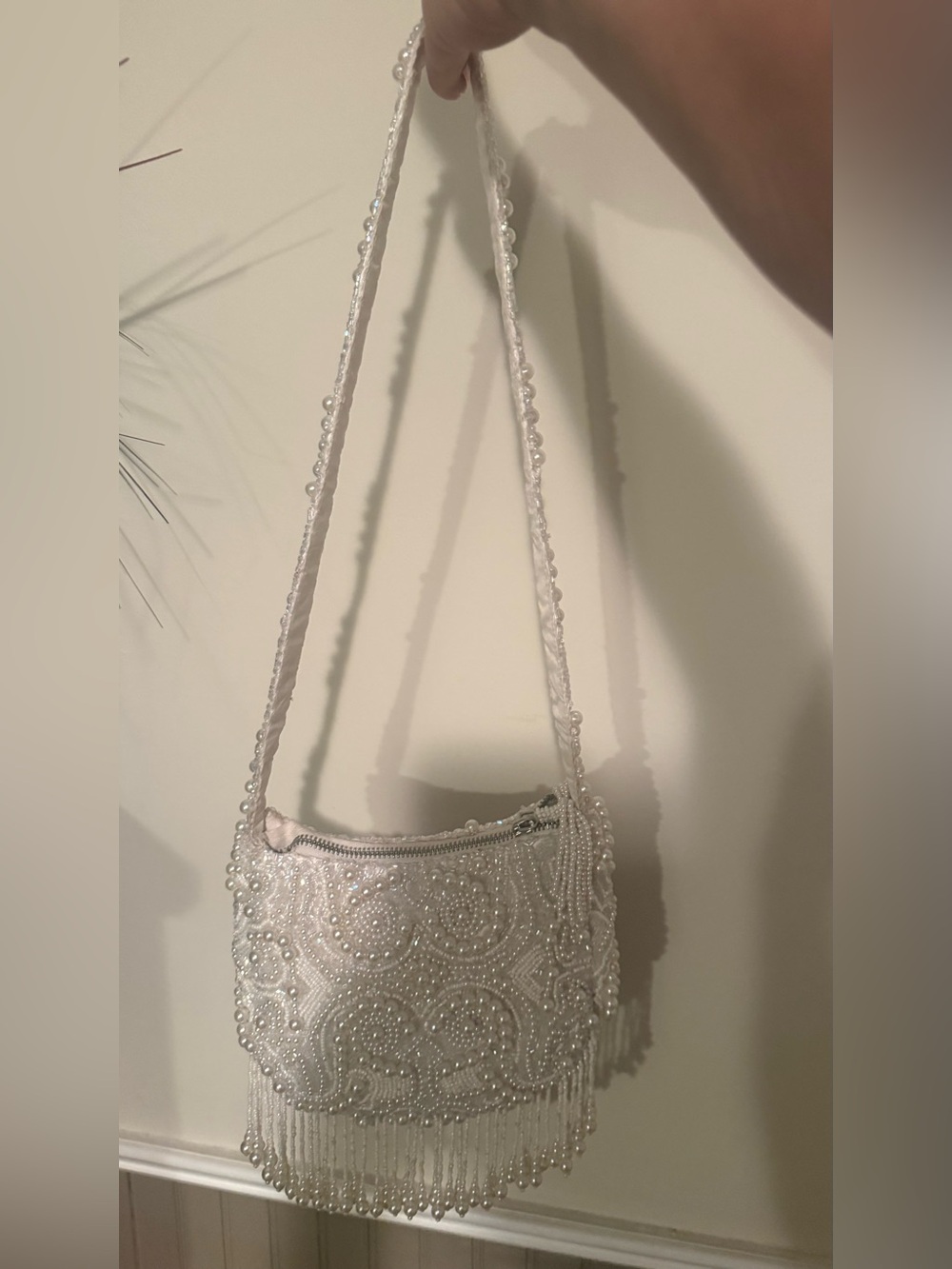 Beaded Pearl Fringe Evening Bag - White